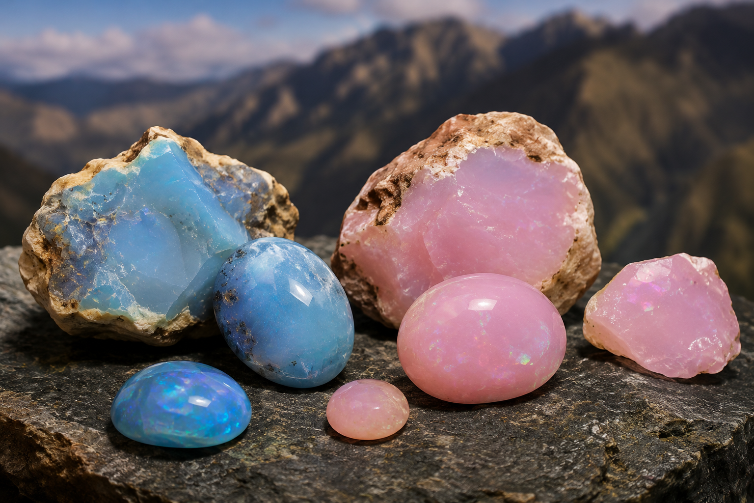 Andský opál (modrý a růžový): kompletní průvodce | Vlastnosti, naleziště a vznik | MINERALS-STONES®