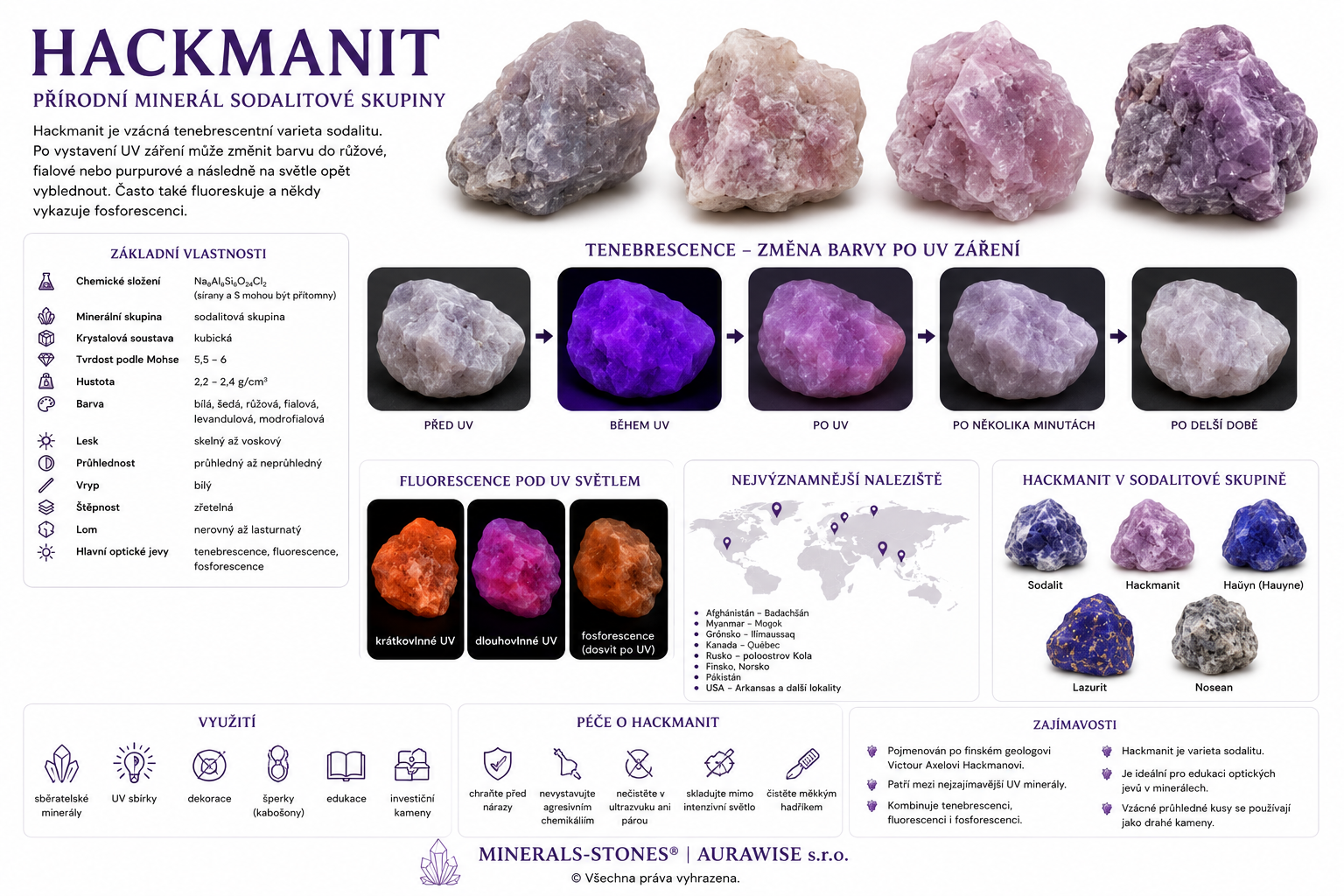 Hackmanit: vlastnosti, původ, naleziště, barvy a péče | Encyklopedie minerálů | MINERALS-STONES