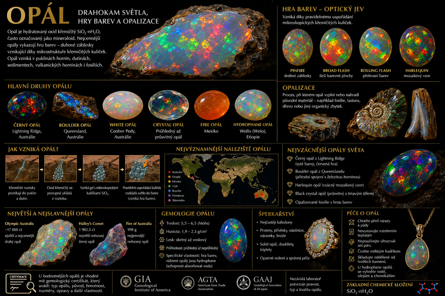 Opál: vlastnosti, původ, naleziště, barvy a péče | Encyklopedie minerálů | MINERALS-STONES